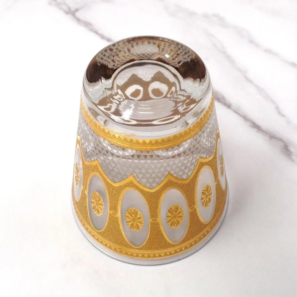Vintage Culver Imperial Gold Regency White Double Old Fashioned / Lowball Glass